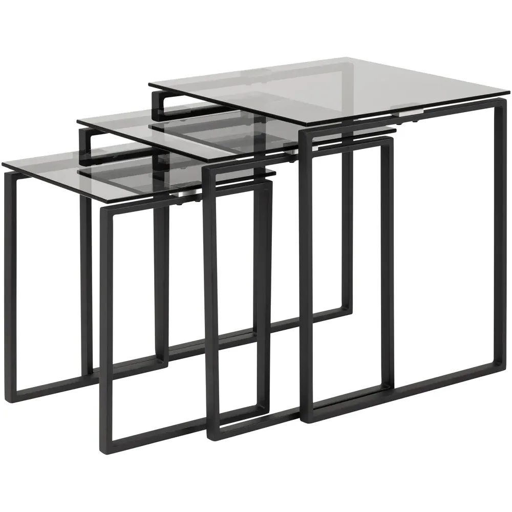 Florence Katrine Nest of Tables Set of 3 - Black, Glass
