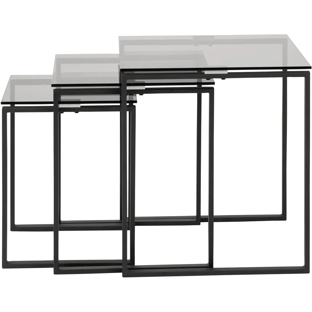 Florence Katrine Nest of Tables Set of 3 - Black, Glass