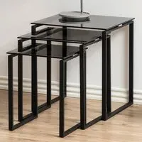 Florence Katrine Nest of Tables Set of 3 - Black, Glass