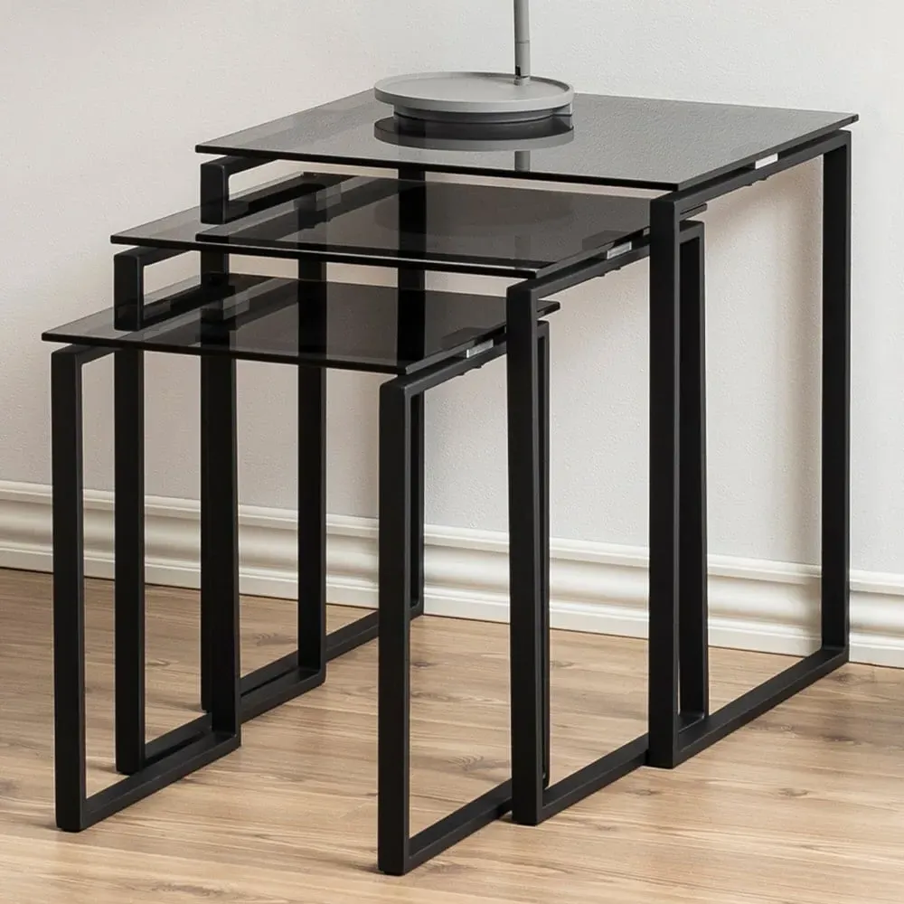 Florence Katrine Nest of Tables Set of 3 - Black, Glass image