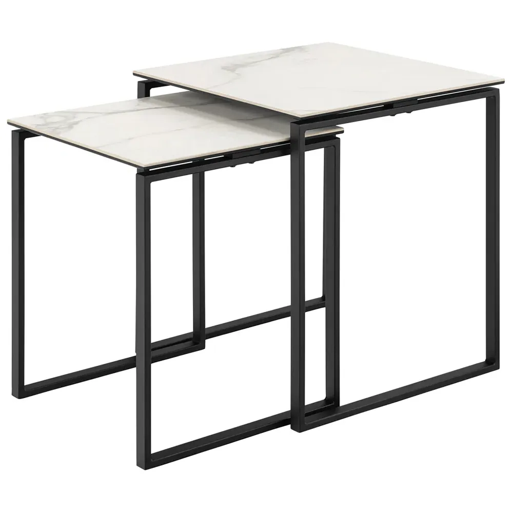 Florence Katrine Square Nest Coffee Tables Set of 2 - White, Ceramic