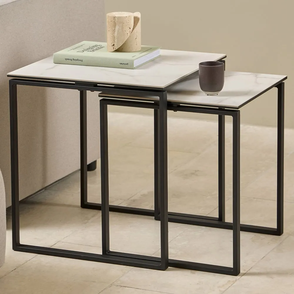 Florence Katrine Square Nest Coffee Tables Set of 2 - White, Ceramic image