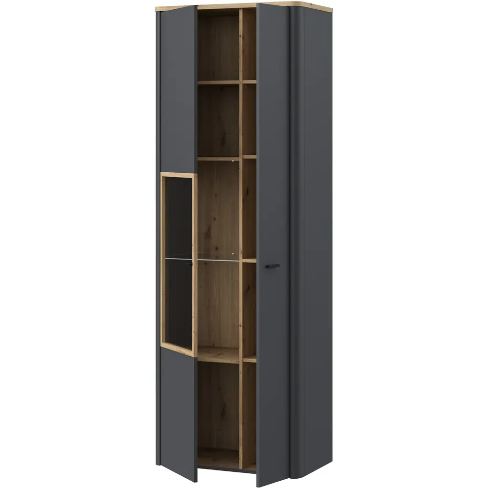 Florence Klara 2 Door Glass Display Cabinet - Grey, Oak