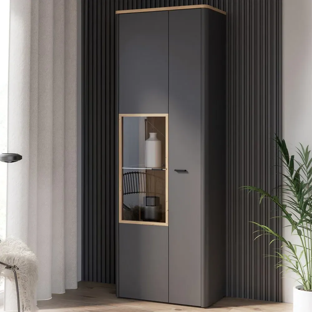 Florence Klara 2 Door Glass Display Cabinet - Grey, Oak