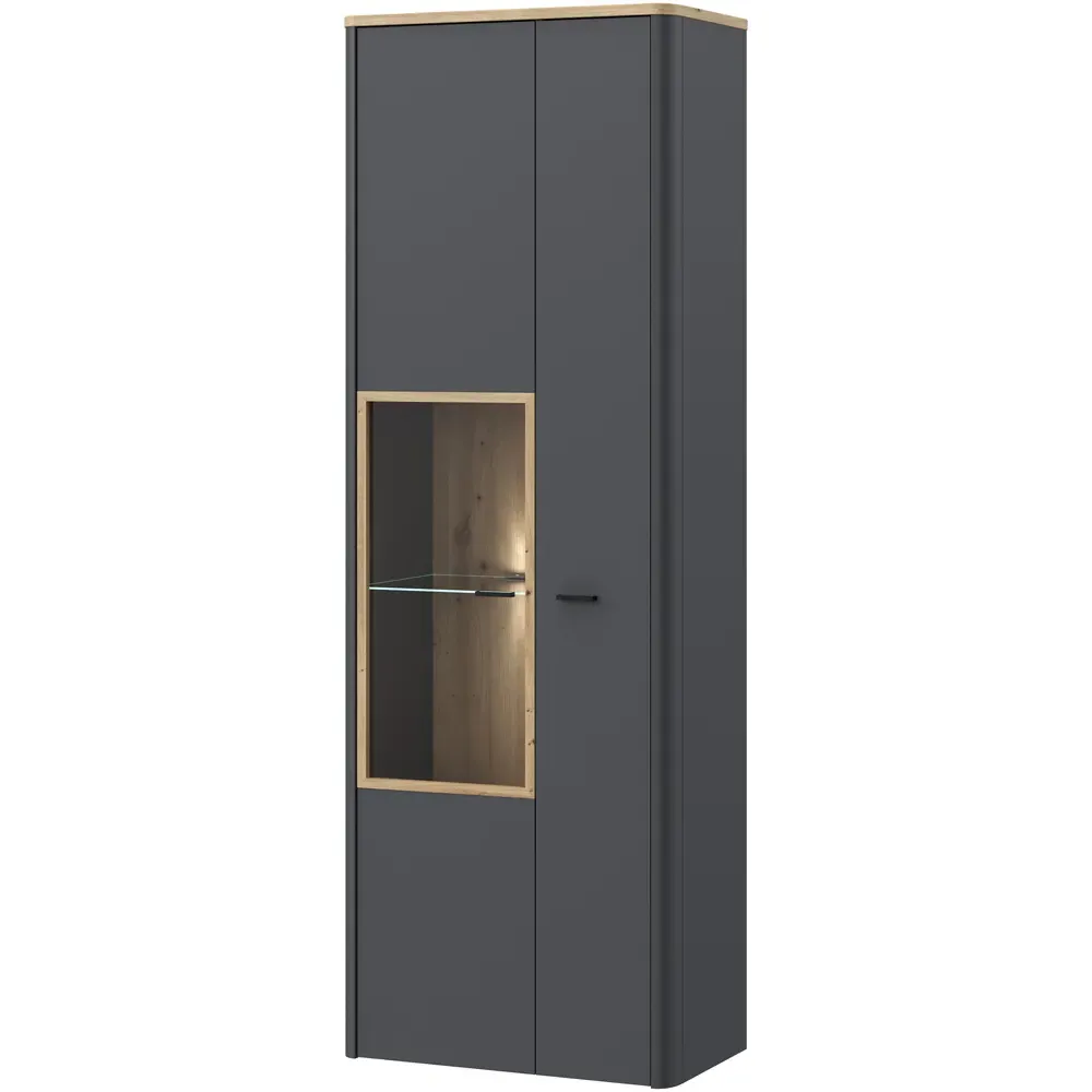 Florence Klara 2 Door Glass Display Cabinet with LED - Grey, Oak