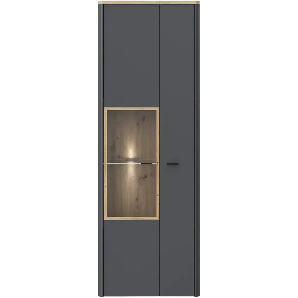 Florence Klara 2 Door Glass Display Cabinet with LED - Grey, Oak