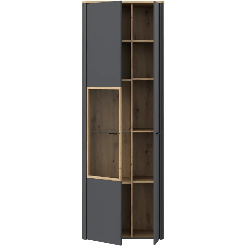 Florence Klara 2 Door Glass Display Cabinet with LED - Grey, Oak