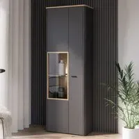 Florence Klara 2 Door Glass Display Cabinet with LED - Grey, Oak