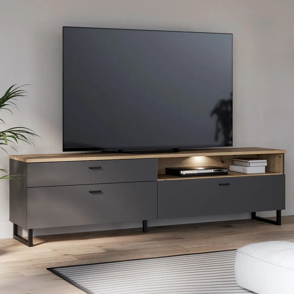 Florence Klara 2 Door TV Unit with LED Lighting - Grey, Oak