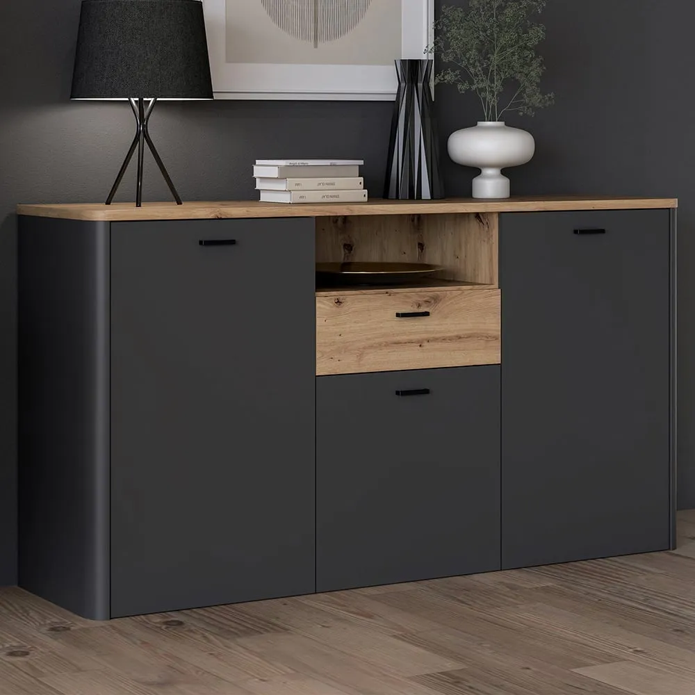 Florence Klara 3 Door Sideboard - Grey, Oak