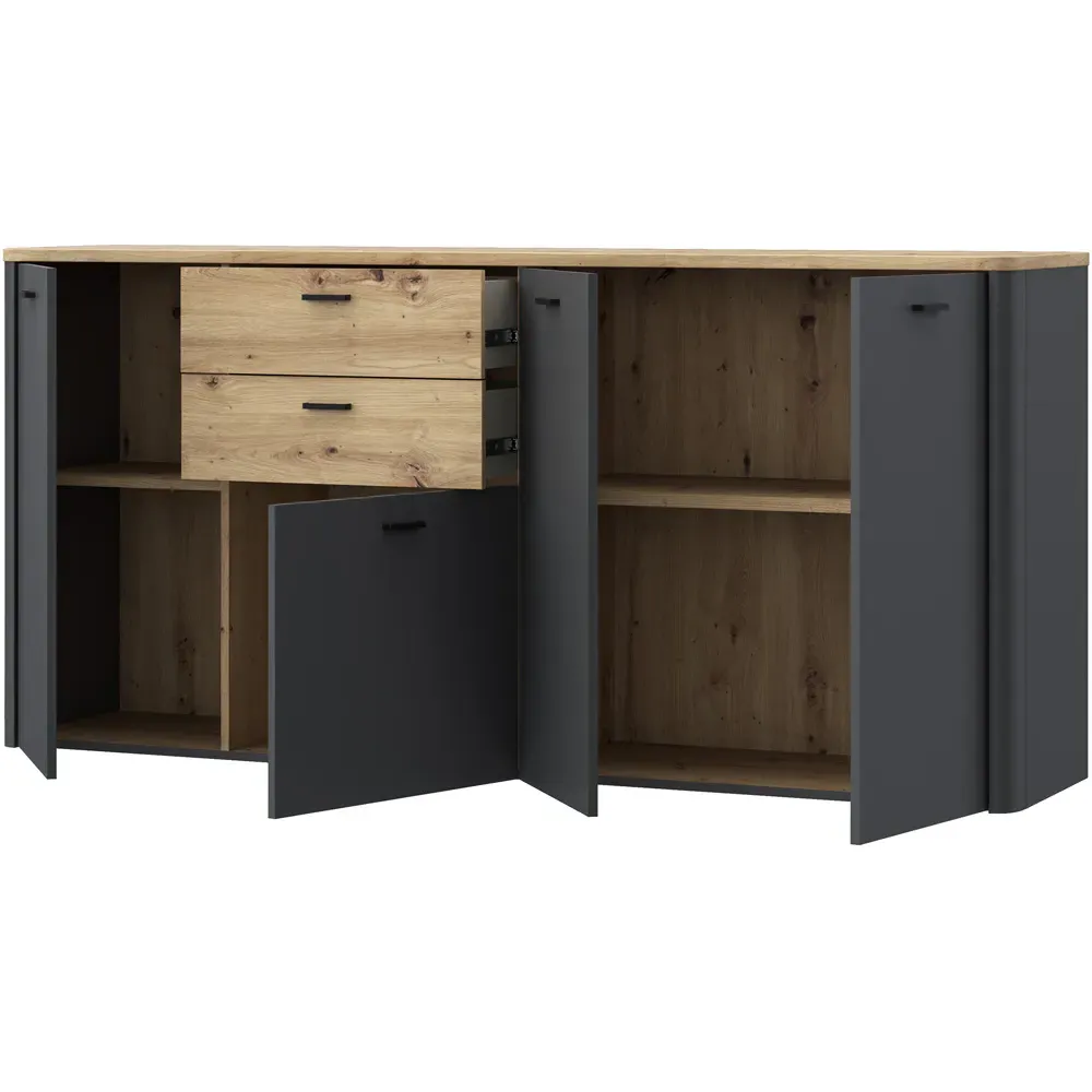 Florence Klara 4 Door 2 Drawer Sideboard - Grey, Oak