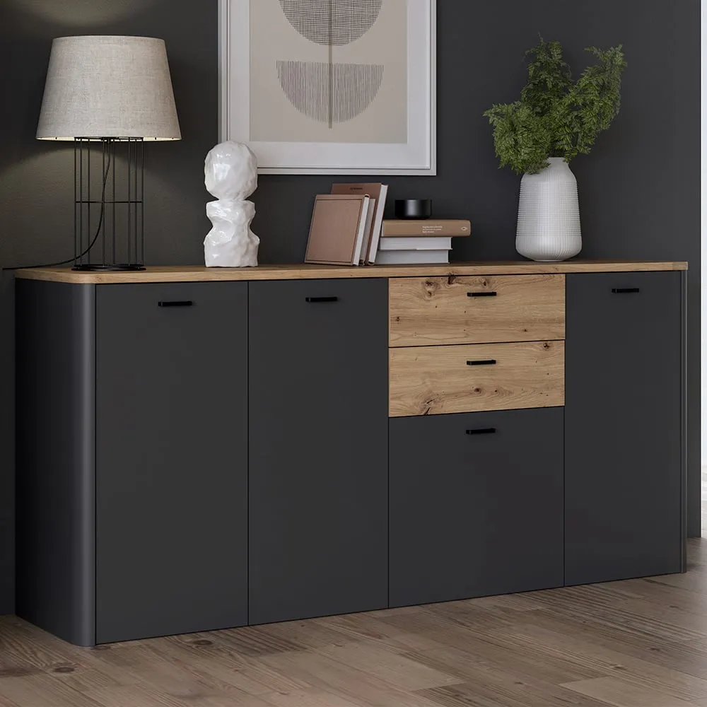 Florence Klara 4 Door 2 Drawer Sideboard - Grey, Oak image
