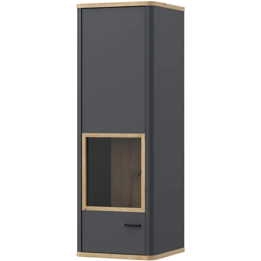 Florence Klara Single Door Glass Display Cabinet - Grey, Oak