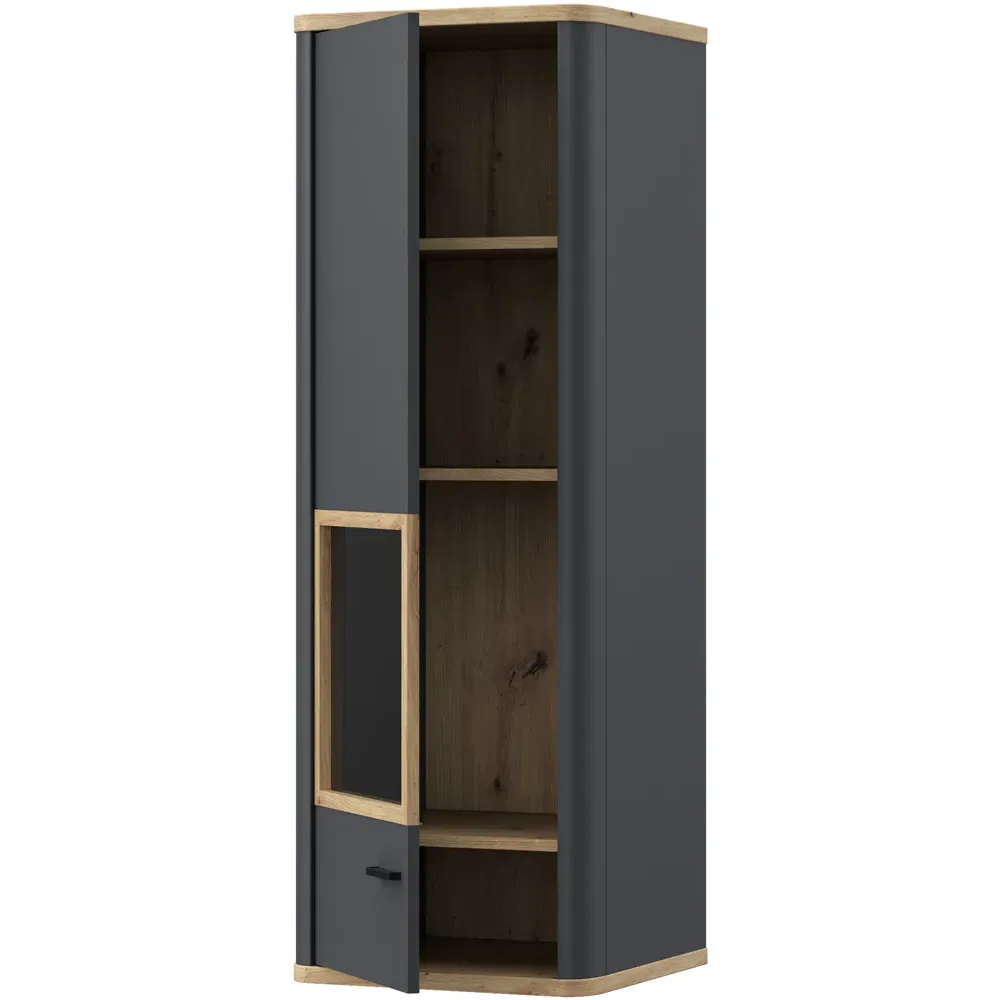 Florence Klara Single Door Glass Display Cabinet - Grey, Oak