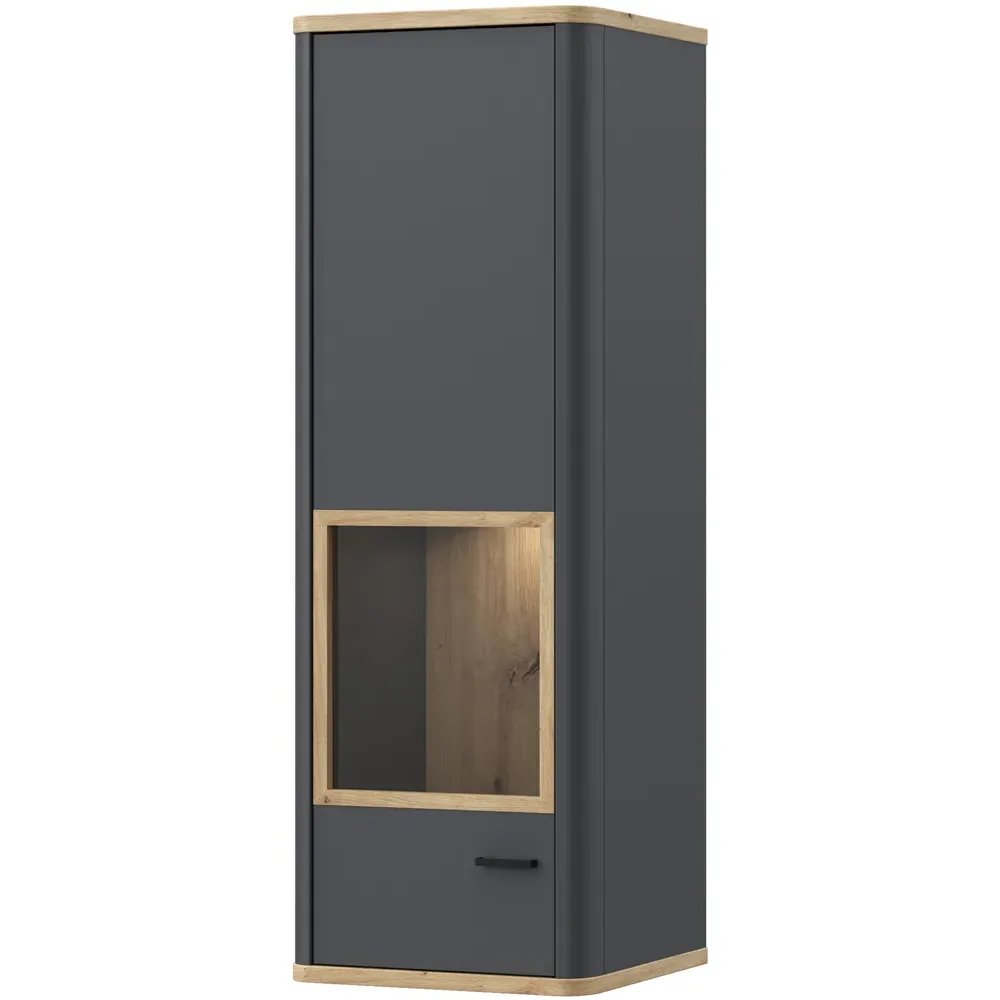 Florence Klara Single Door Glass Display Cabinet with LED - Grey, Oak