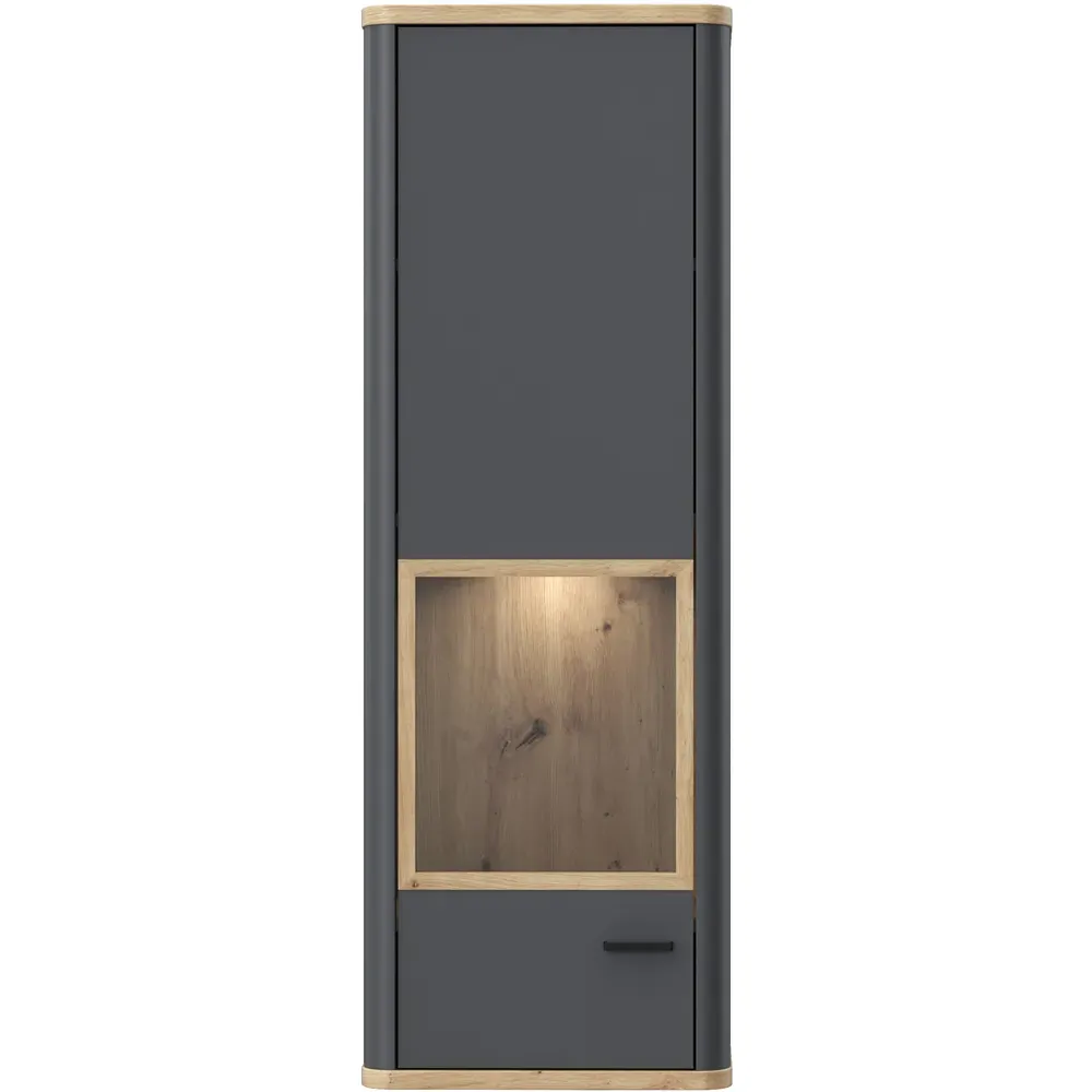 Florence Klara Single Door Glass Display Cabinet with LED - Grey, Oak