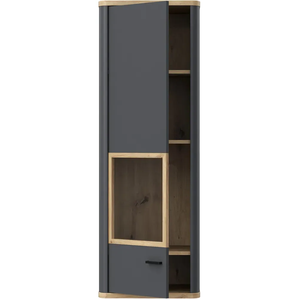 Florence Klara Single Door Glass Display Cabinet with LED - Grey, Oak