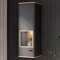 Florence Klara Single Door Glass Display Cabinet with LED - Grey, Oak