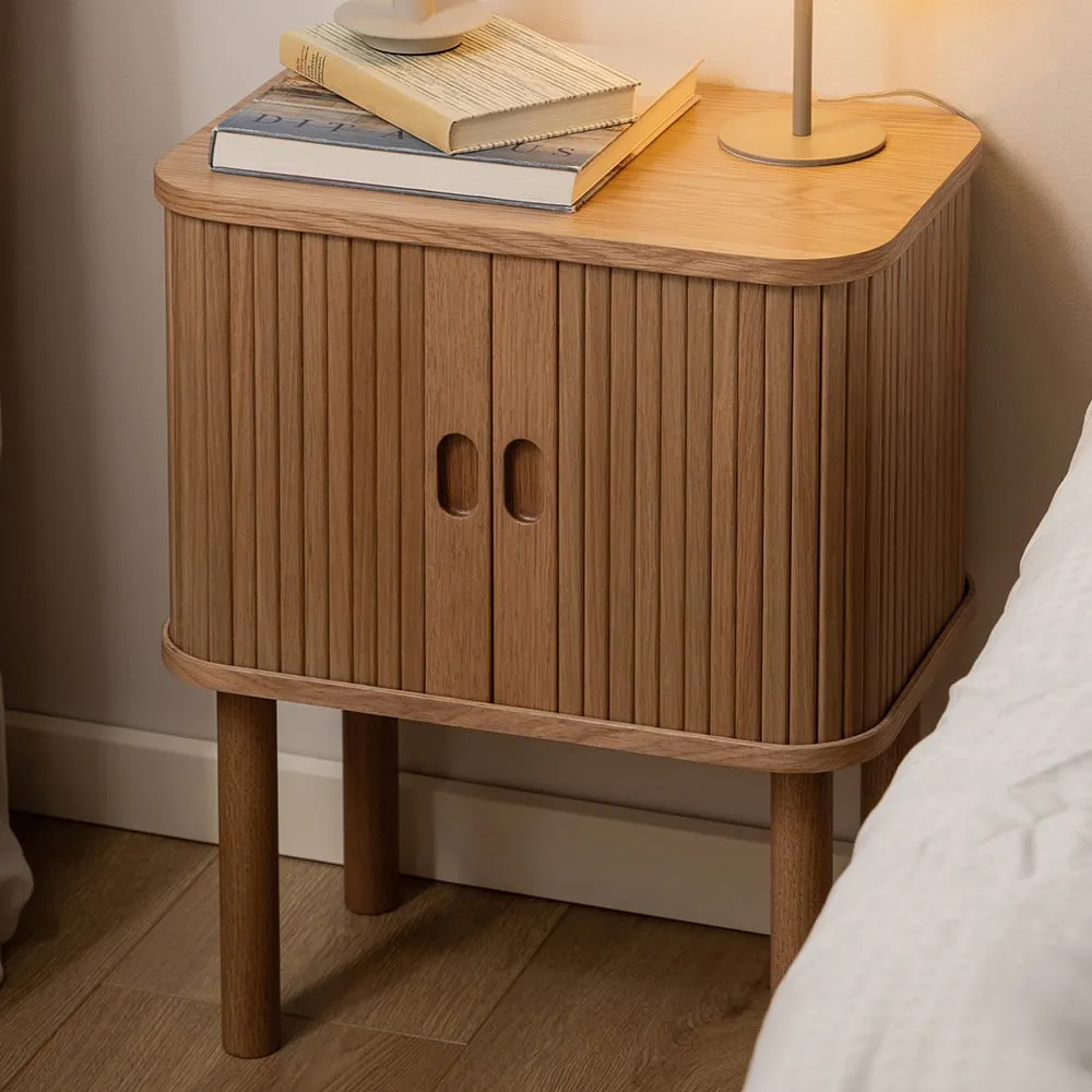 Florence Langley Single Shelf Bedside Table with Sliding Door - Brown, Oak