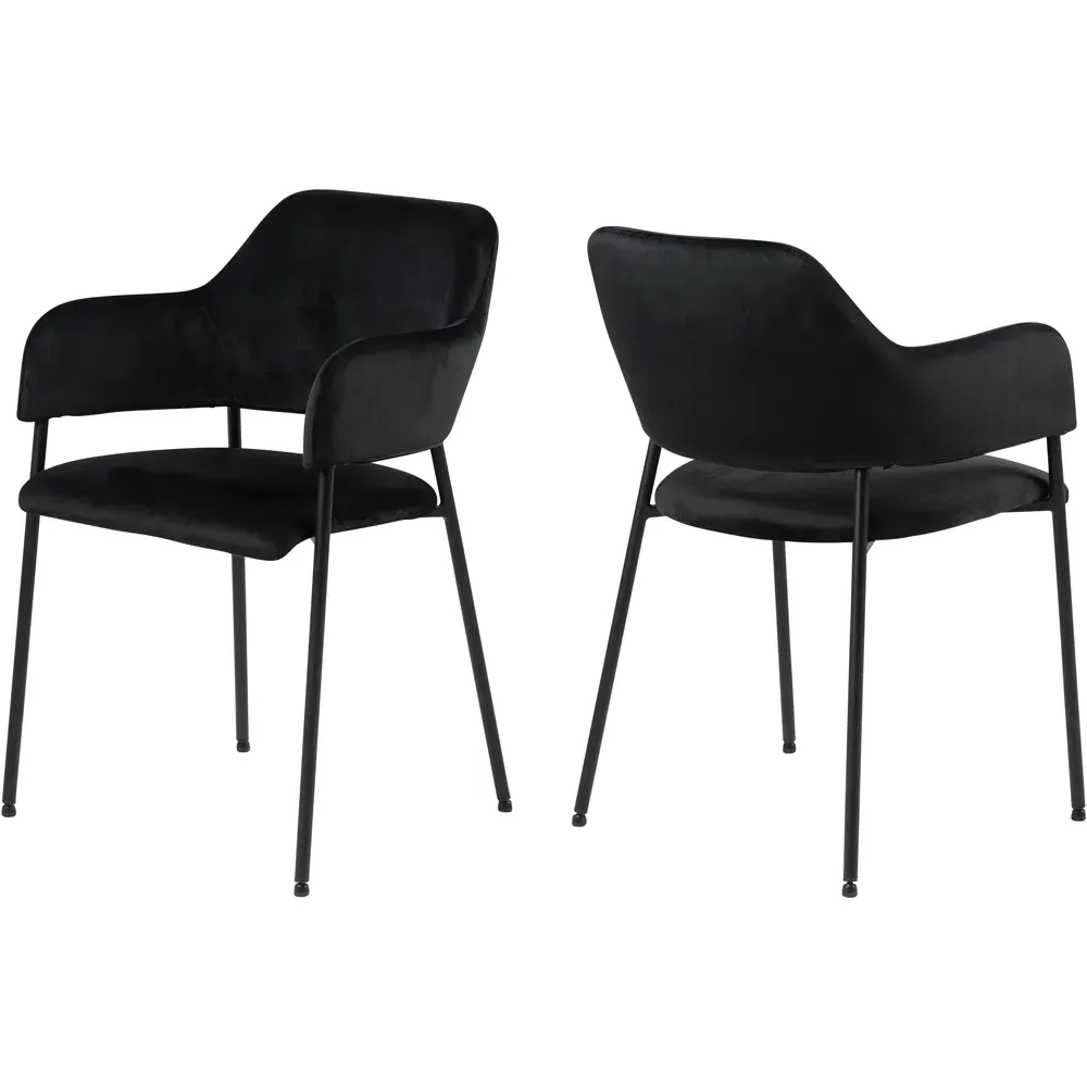 Florence Lima Set of 2 Dining Chairs with Armrests - Black