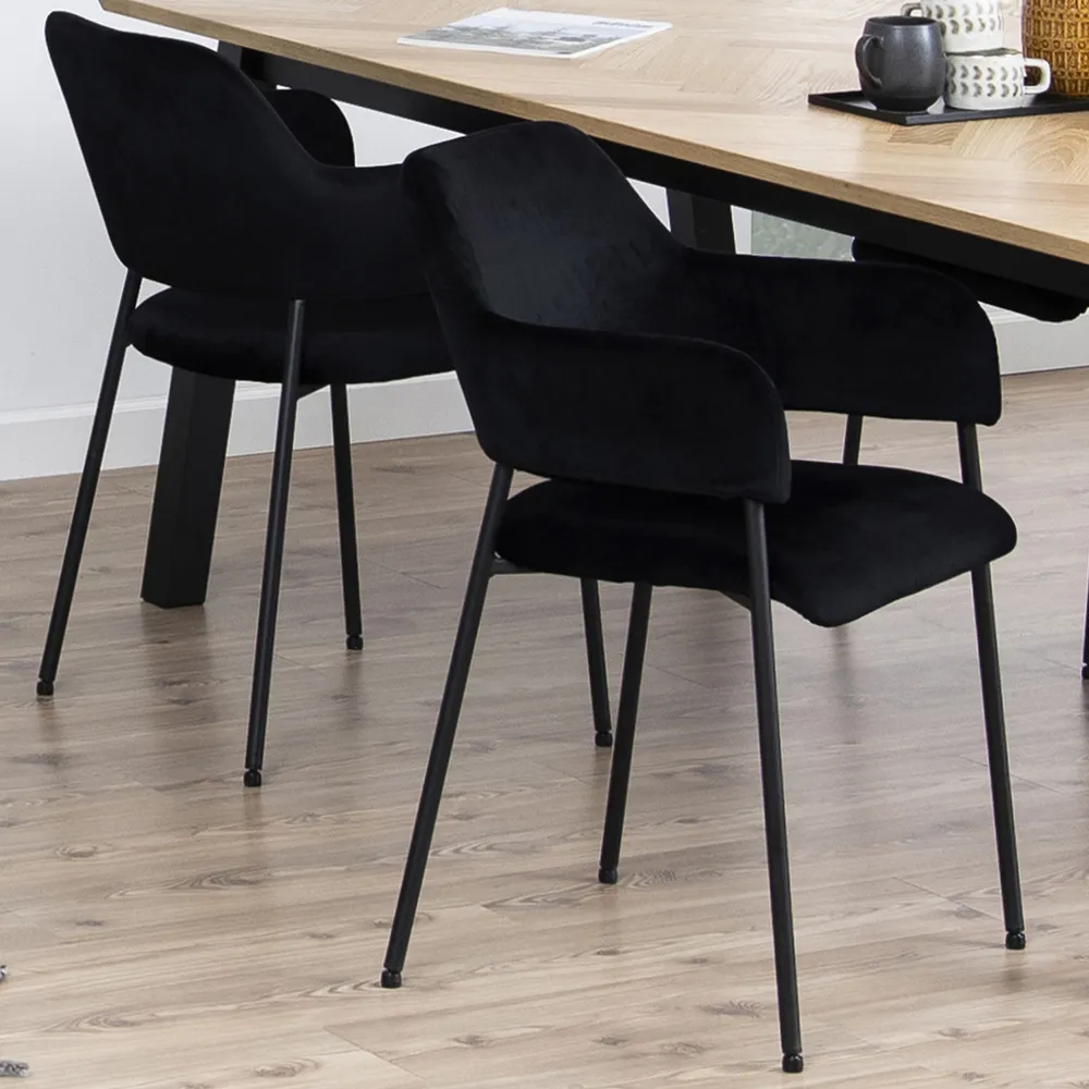 Florence Lima Set of 2 Dining Chairs with Armrests - Black