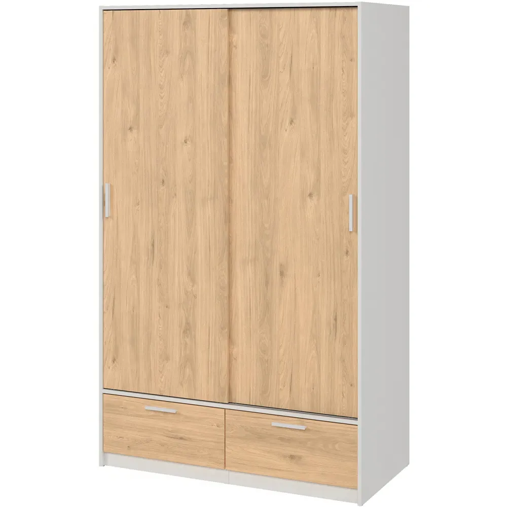 Florence Line 2 Door 2 Drawer Wardrobe - White, Jackson Hickory Oak