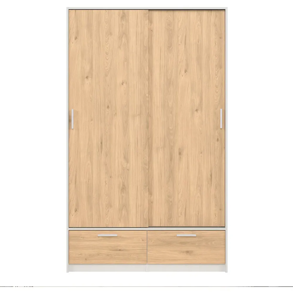 Florence Line 2 Door 2 Drawer Wardrobe - White, Jackson Hickory Oak