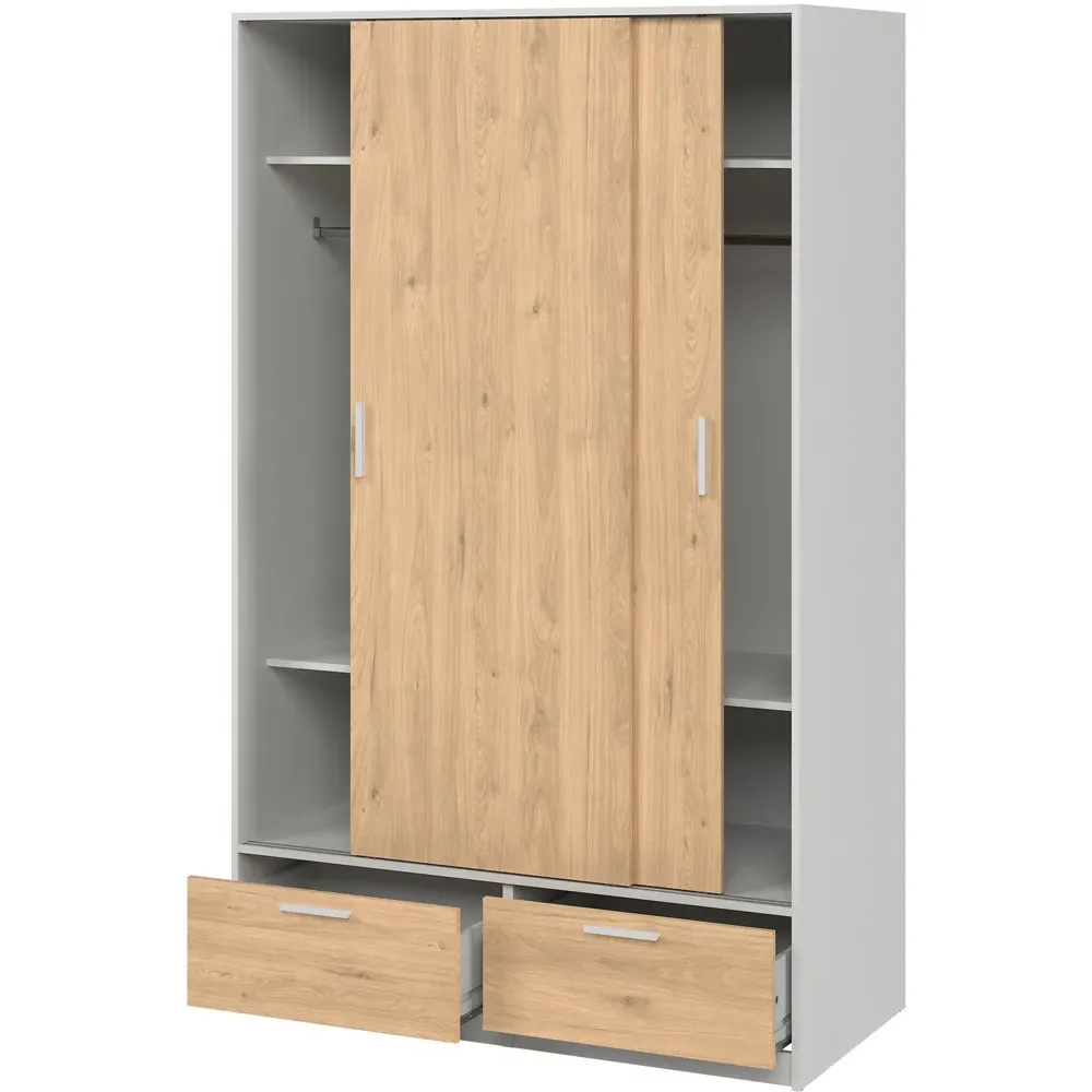 Florence Line 2 Door 2 Drawer Wardrobe - White, Jackson Hickory Oak