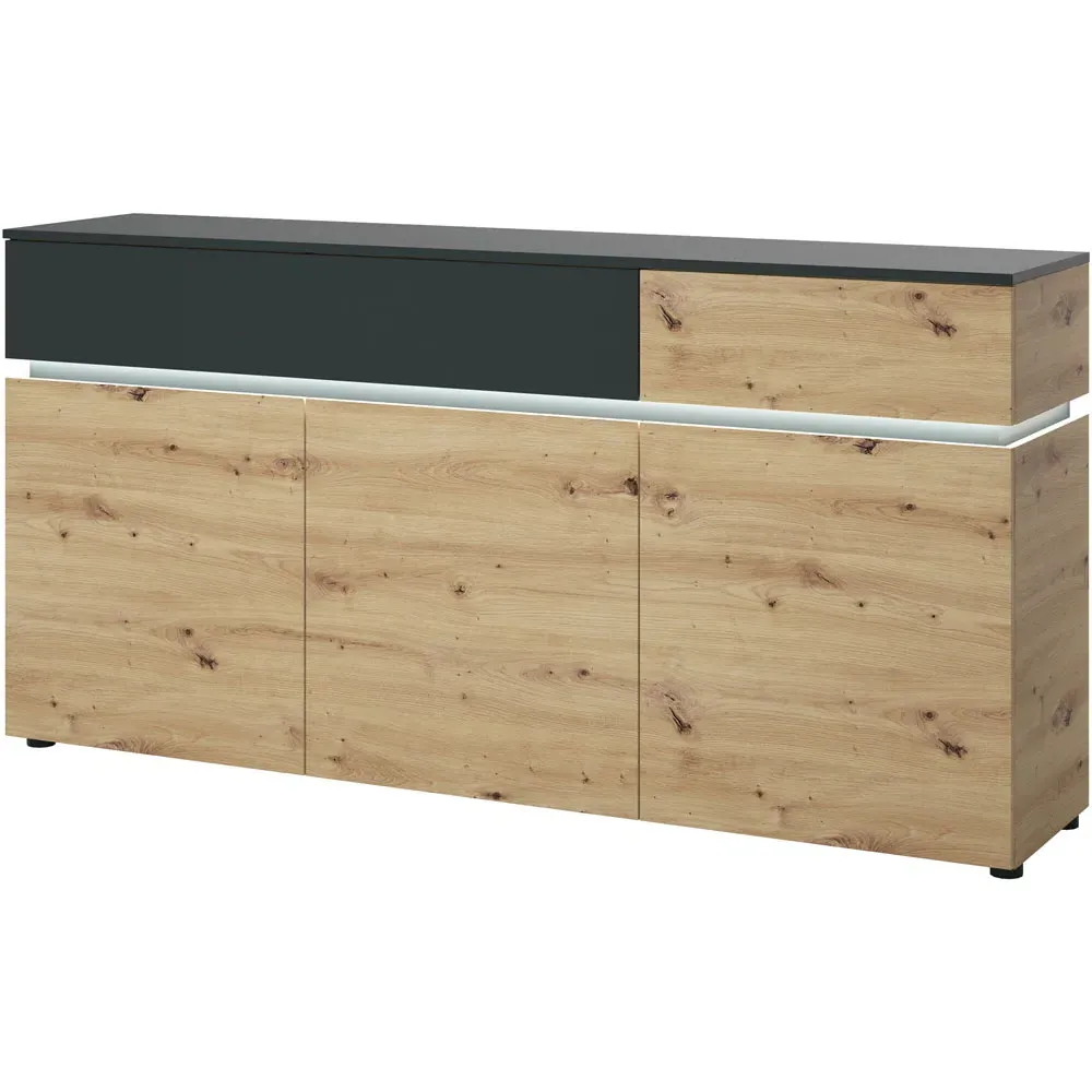 Florence Luci 3 Door Sideboard with LED - Platinum, Oak