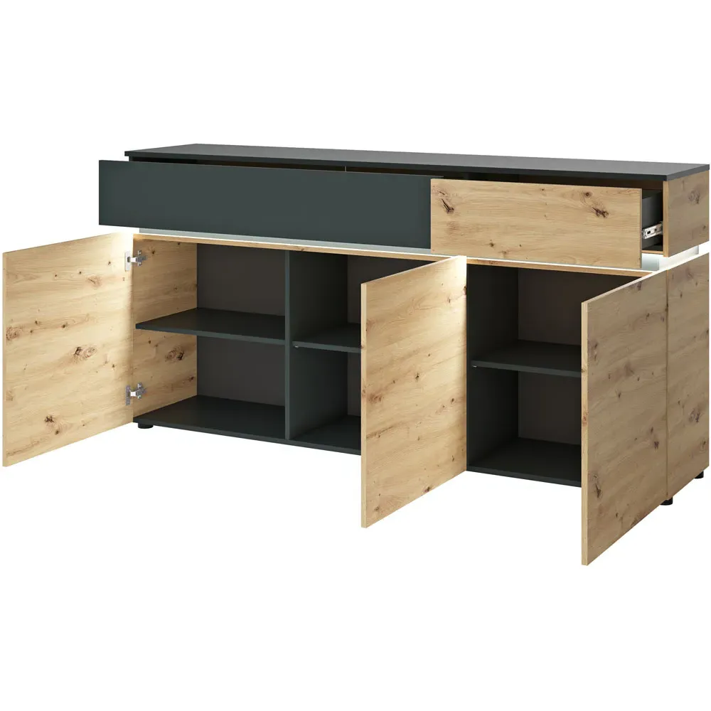 Florence Luci 3 Door Sideboard with LED - Platinum, Oak