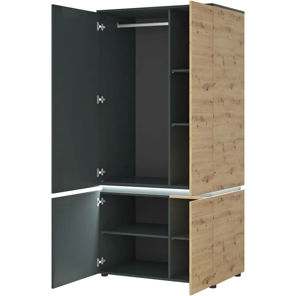 Florence Luci 4 Door Wardrobe with LED - Platinum, Oak