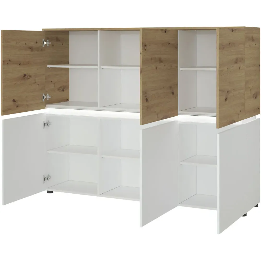 Florence Luci 6 Door Storage Cabinet with LED Lighting - White, Oak