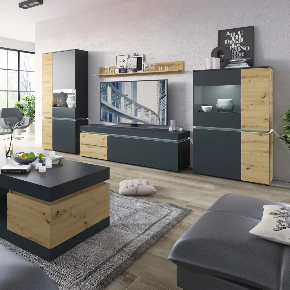 Florence Luci 6 Door Storage Cabinet with LED - Platinum, Oak