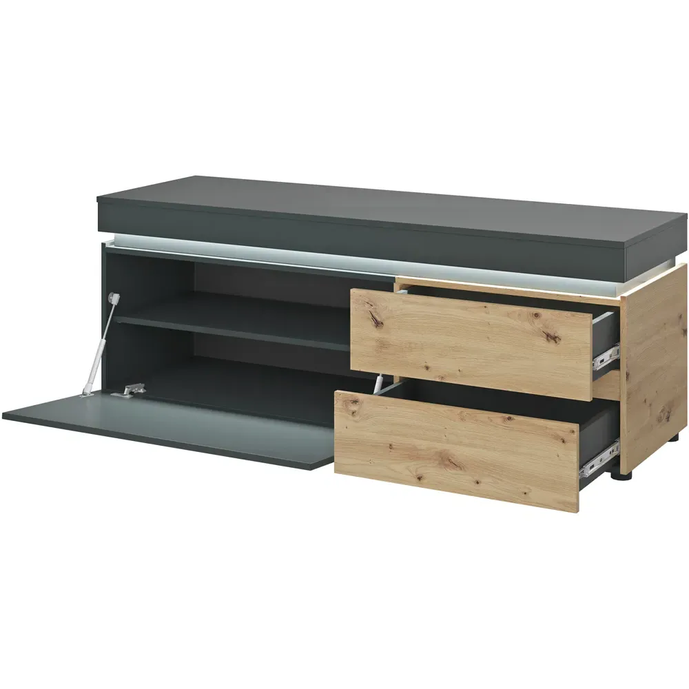 Florence Luci Single Door TV Unit with LED - Platinum, Oak