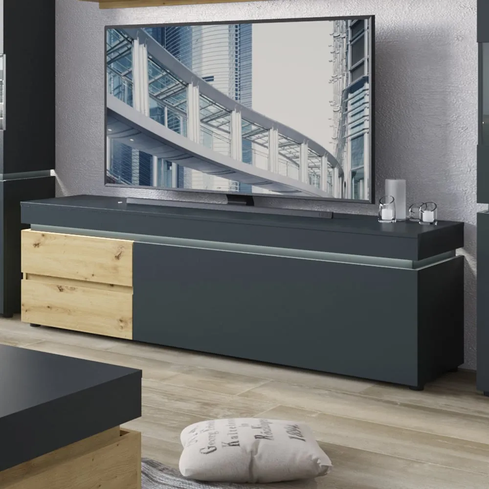 Florence Luci Single Door TV Unit with LED - Platinum, Oak image