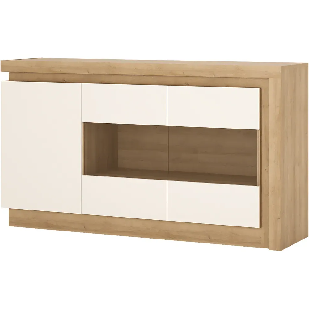 Florence Lyon 3 Door Glazed Sideboard with LED - White, Oak