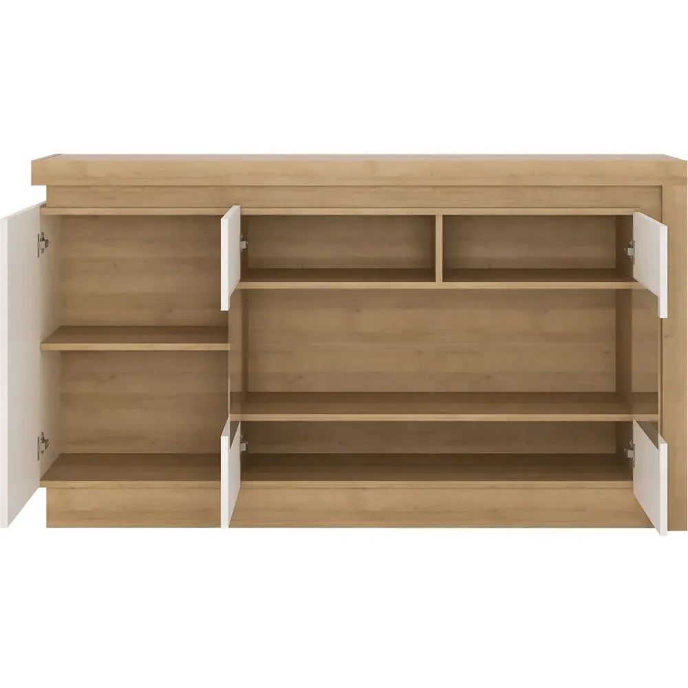 Florence Lyon 3 Door Glazed Sideboard with LED - White, Oak