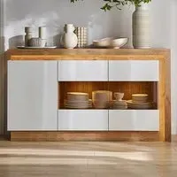 Florence Lyon 3 Door Glazed Sideboard with LED - White, Oak