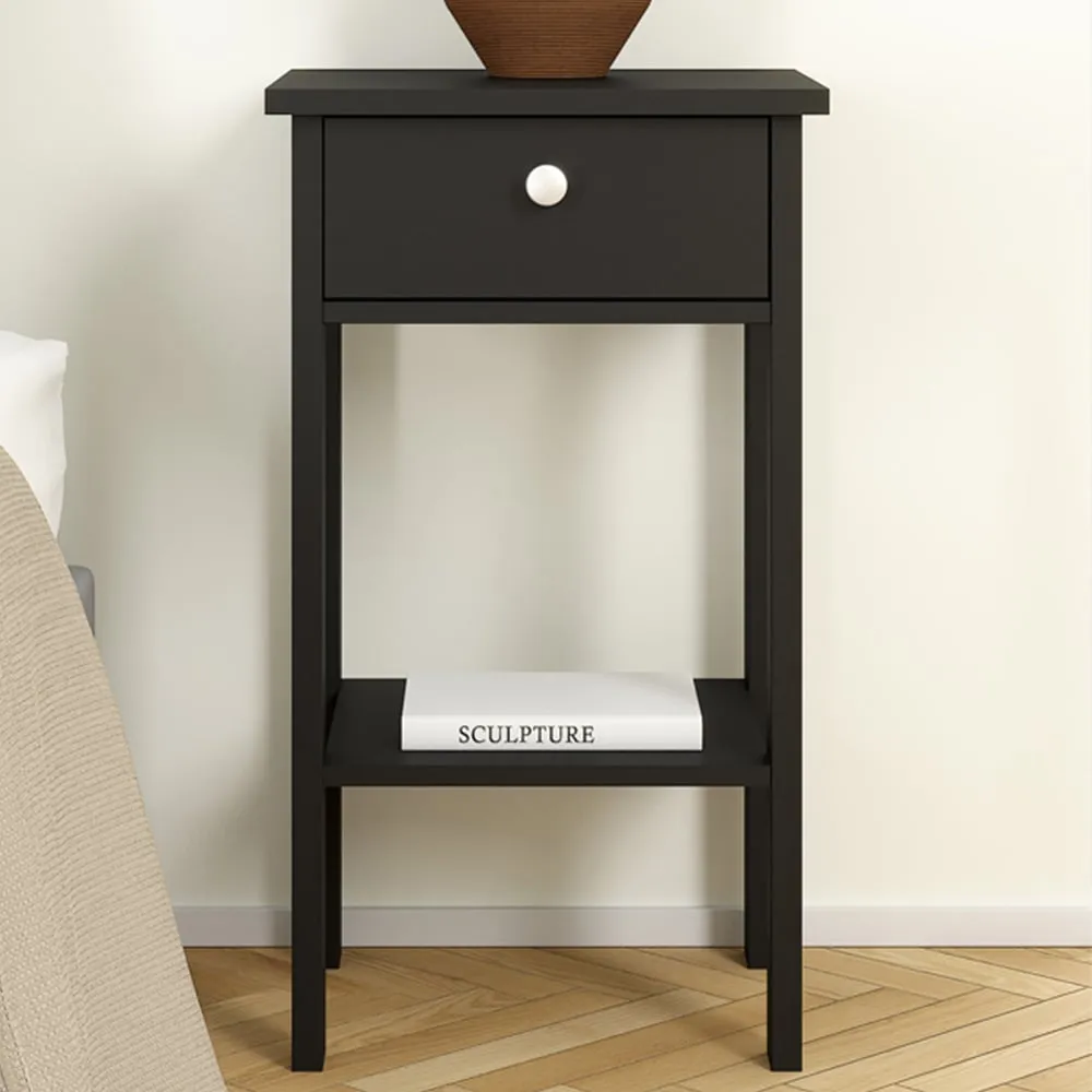 Florence Madrid Single Drawer Bedside Table - Black image
