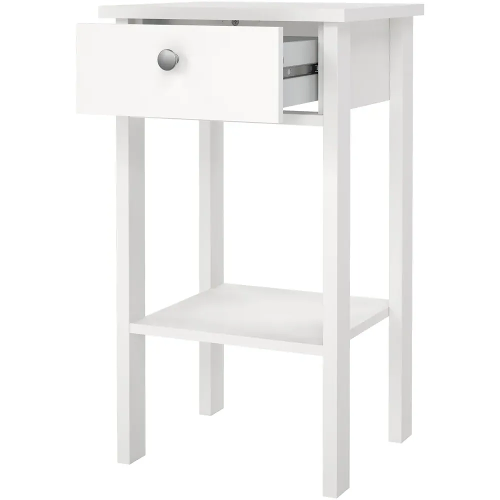Florence Madrid Single Drawer Bedside Table - White