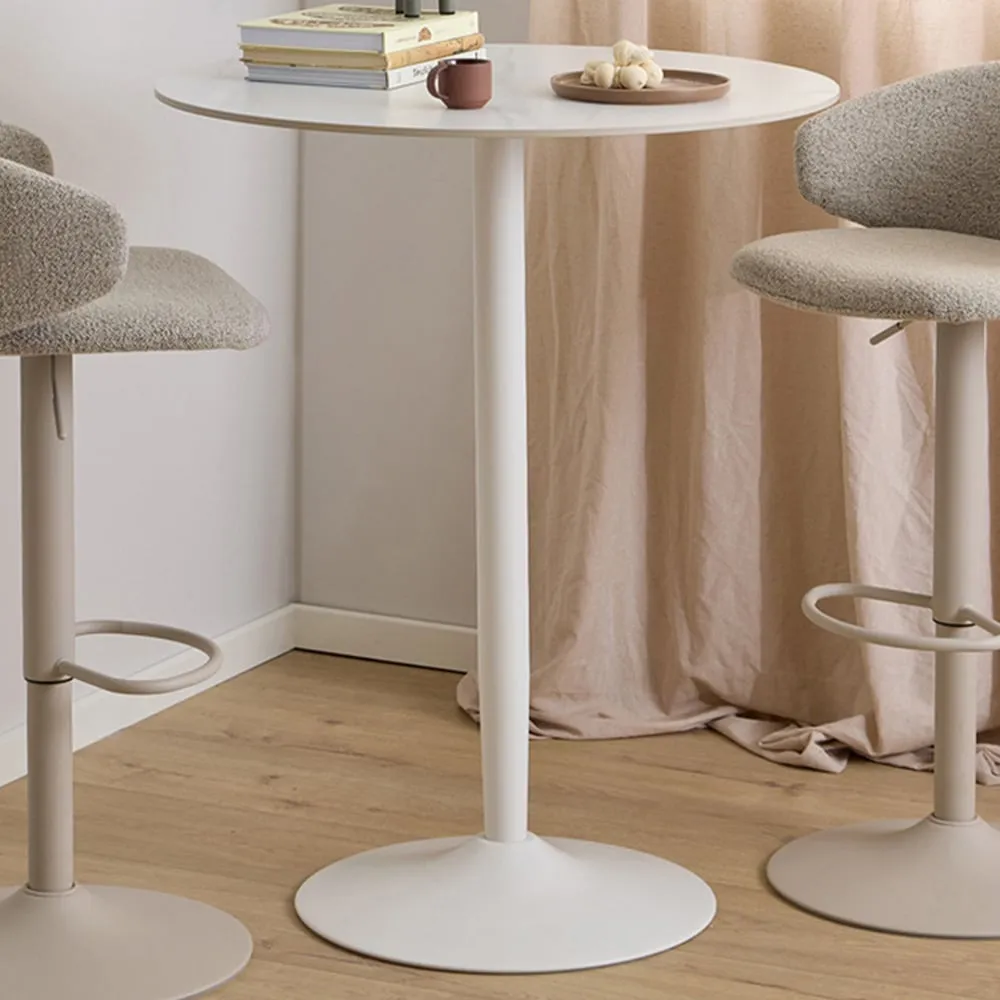 Florence Malta Round Bar Table - White, Ceramic