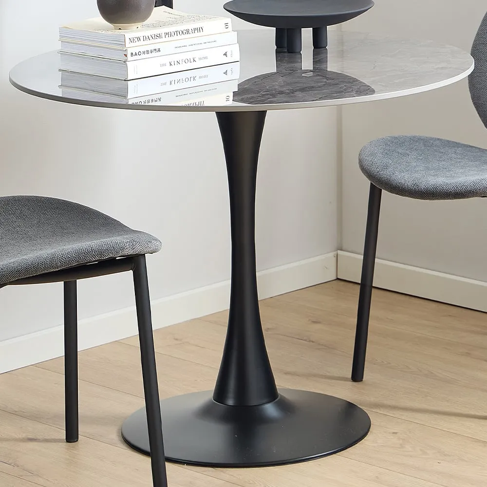 Florence Malta Round Dining Table - Grey, Ceramic