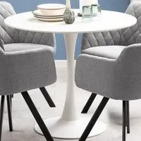 Florence Malta Round Dining Table - White, Ceramic