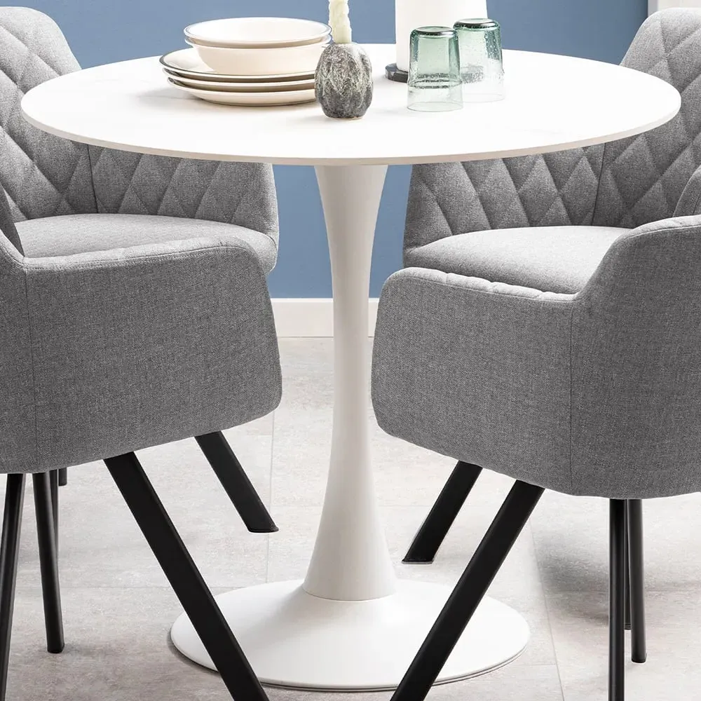 Florence Malta Round Dining Table - White, Ceramic