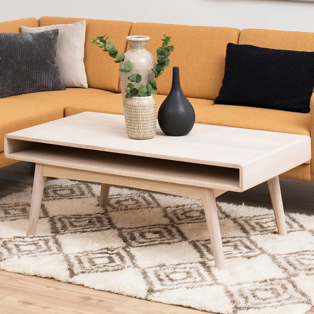 Florence Marte Rectangular Coffee Table - White, Oak