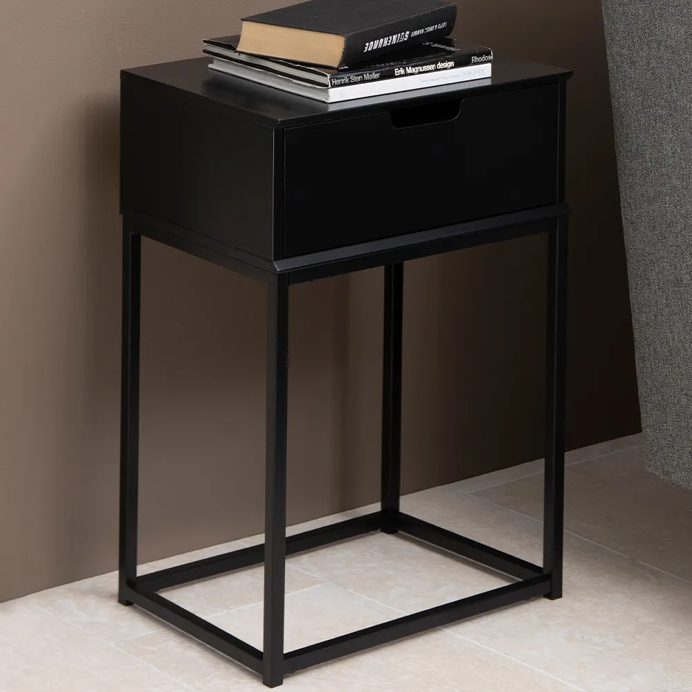 Florence Mitra Single Drawer Bedside Table - Black image