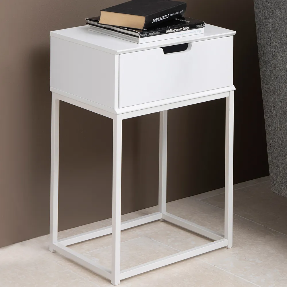 Florence Mitra Single Drawer Bedside Table - White