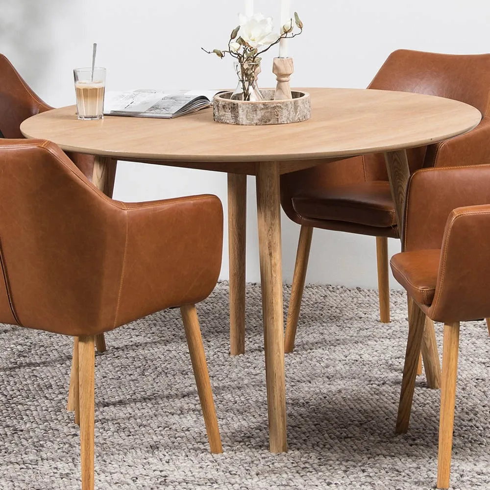 Florence Nagano 4-Seater Round Dining Table - Brown, Oak