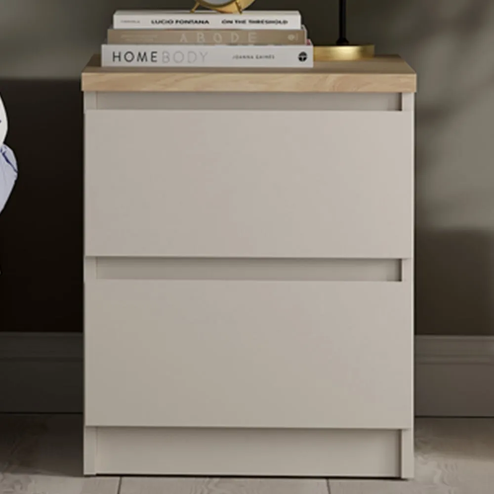 Florence Naia 2 Drawer Bedside Table - Cashmere, Hickory