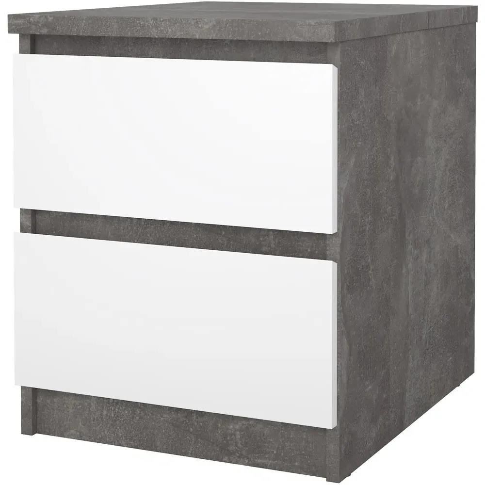 Florence Naia 2 Drawer Bedside Table - Concrete, White